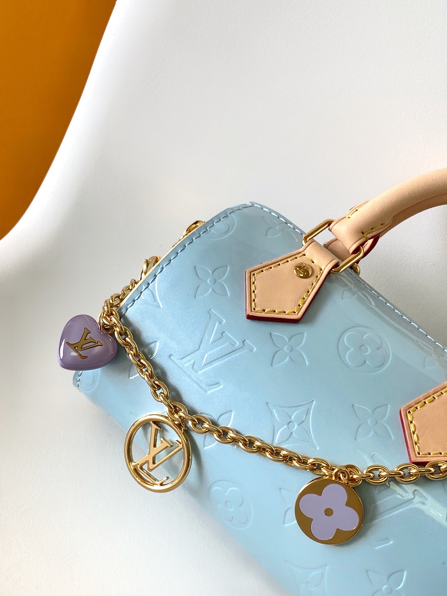 Louis Vuitton Nano Speedy Monogram Vernis Light Blue Patent Leather Handbag