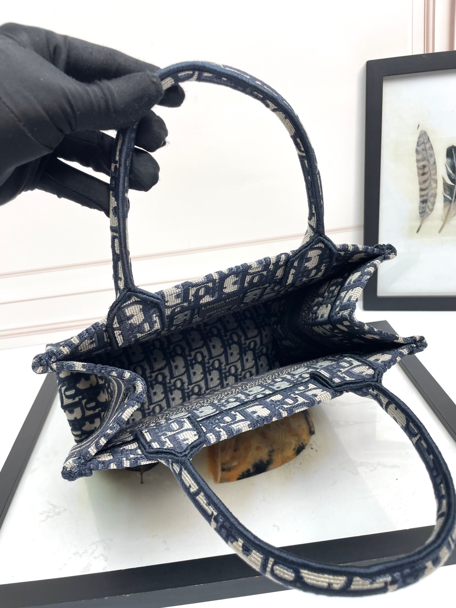 Dior Blue Monogram Embroidered Canvas Tote Bag with Top Handles