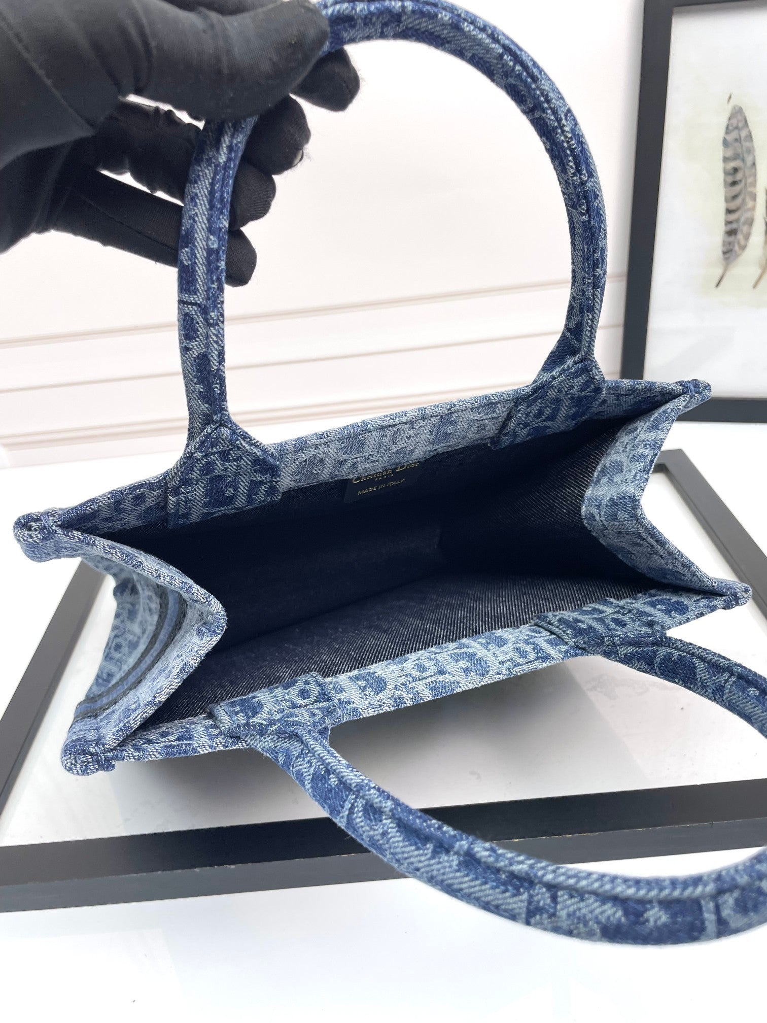 Dior Blue Denim Monogram Print Canvas Tote Bag with Top Handles