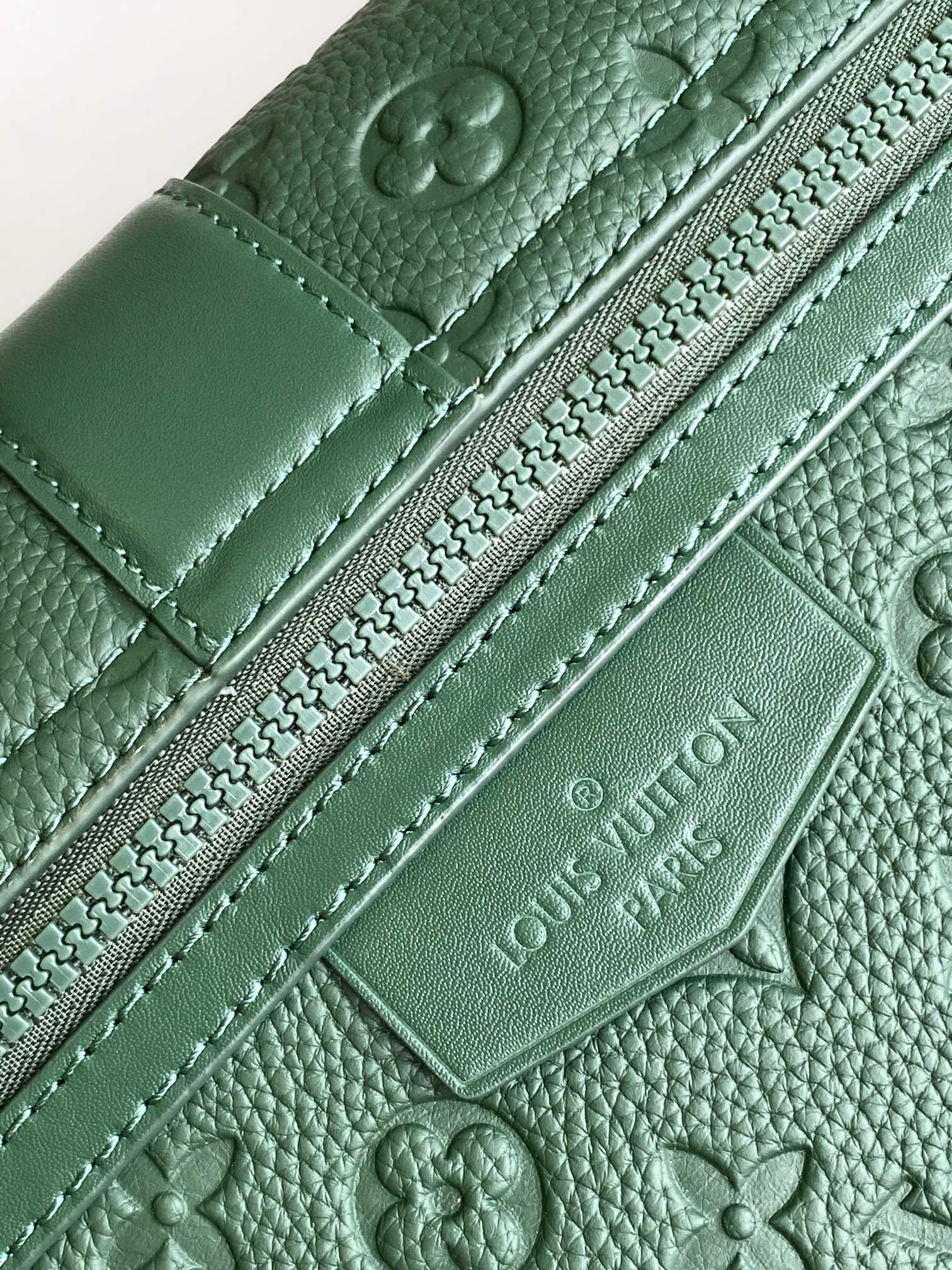 Louis Vuitton Luxury Dark Green Embossed Leather Crossbody Messenger Bag
