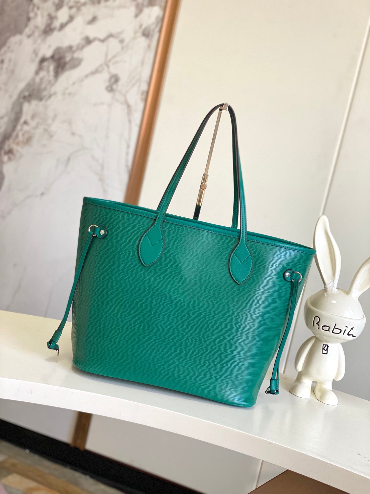 Emerald Green Textured Leather Tote Bag - Large Capacity Elegant Shoulder Handbag with Side Laces