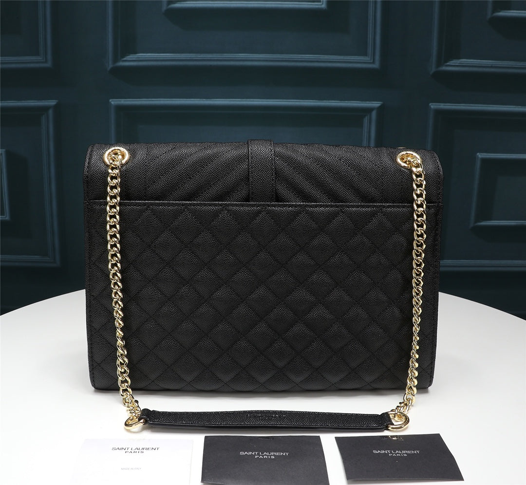 Saint Laurent Envelope Medium Bag in Mix Matelassé Black Grain de Poudre Leather