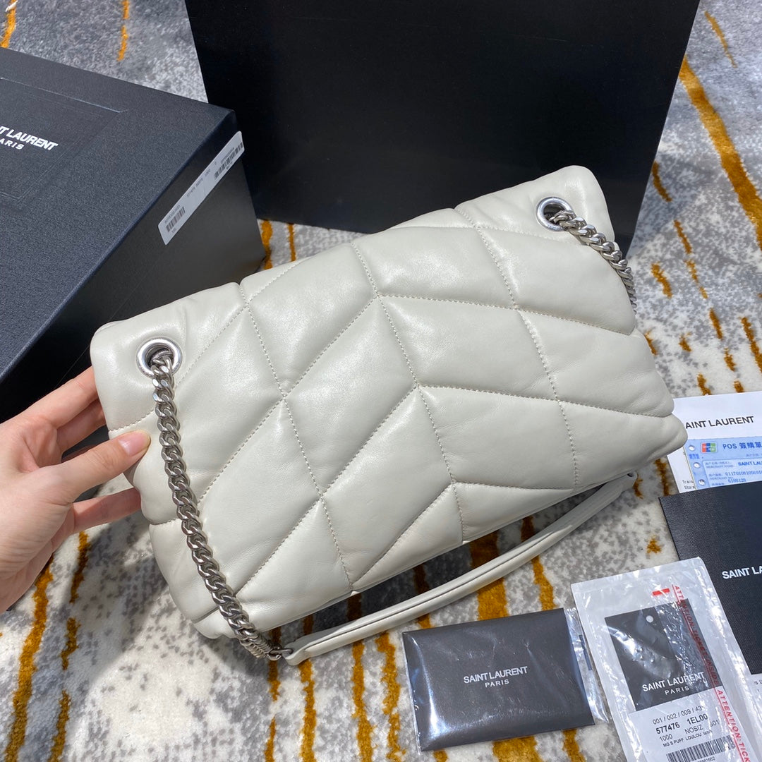 Saint Laurent LouLou Puffer Small Bag in Quilted Lambskin - Cream White