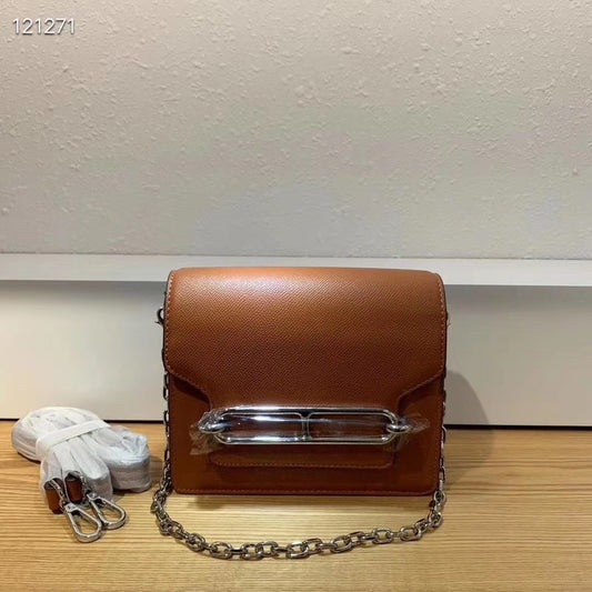 Women's Tan Structured Crossbody Bag with Silver-Tone Metal Bar Detail