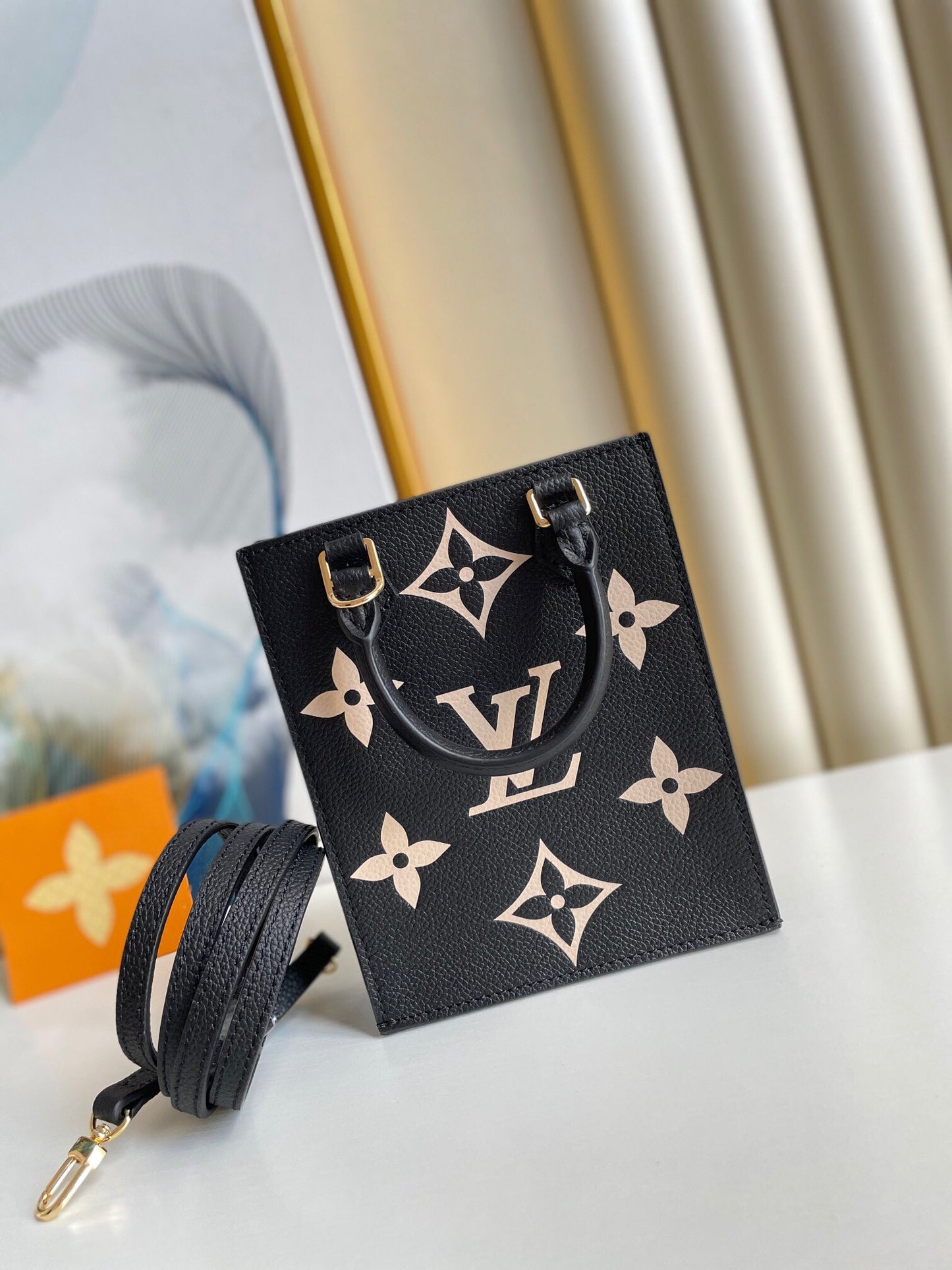 Louis Vuitton Petit Sac Plat Monogram Empreinte Black/Cream Leather Tote Bag