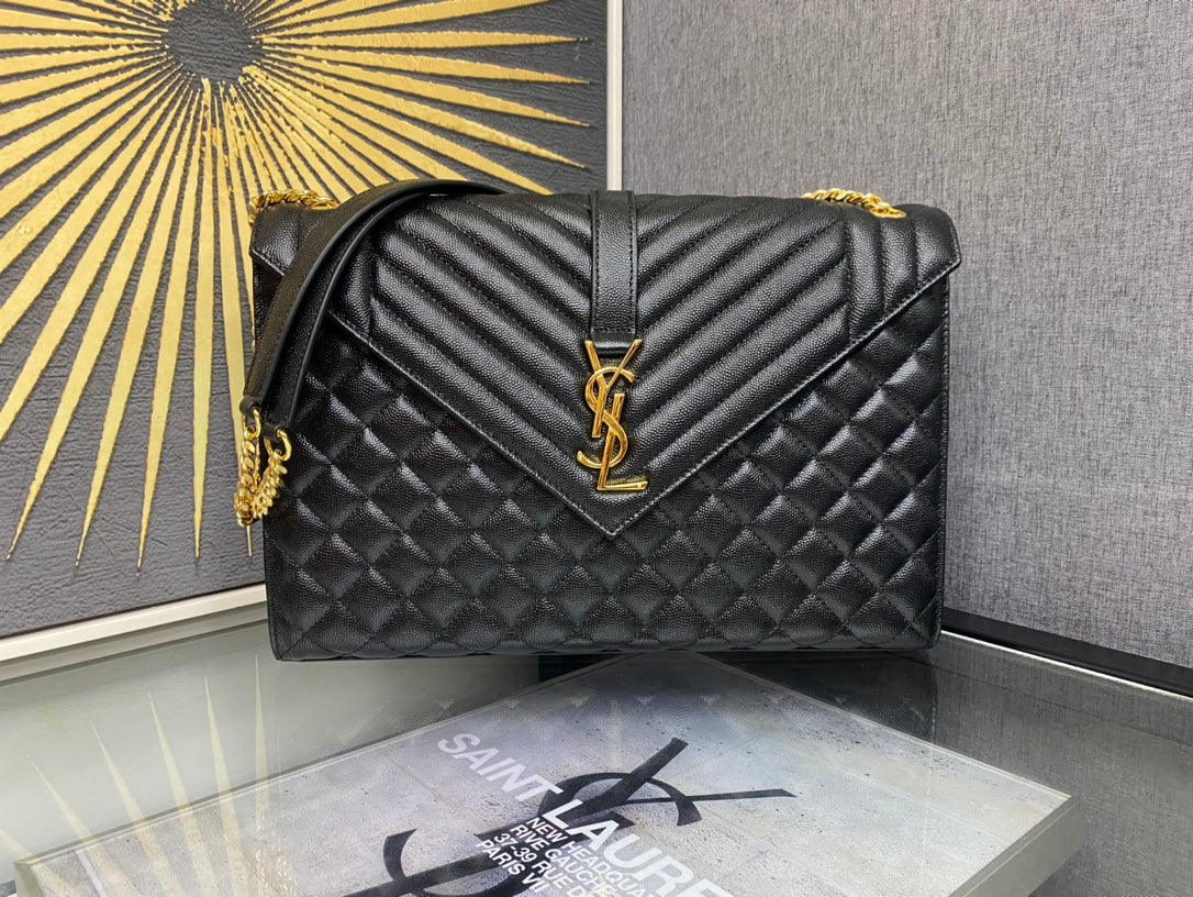 Saint Laurent Large Envelope Bag Mix Matelassé Leather - Black