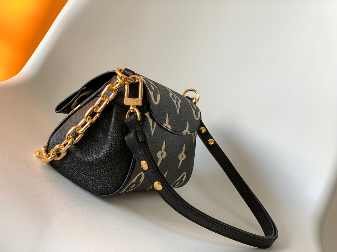 Louis Vuitton Monogram Empreinte Giant Black Leather Shoulder Bag with Gold Chain