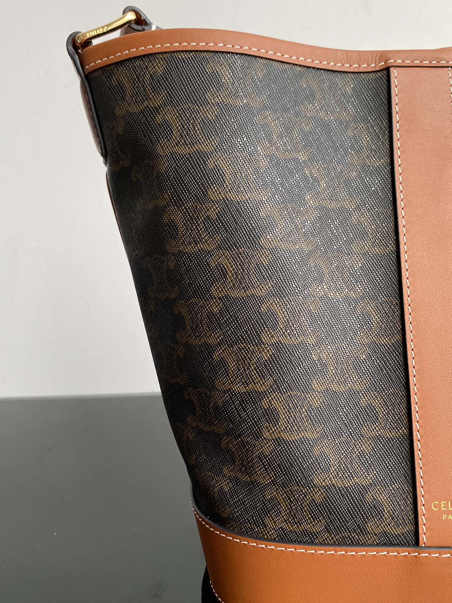 Vintage Monogram Bucket Bag with Tan Leather Trim - Brown Crossbody Shoulder Bag