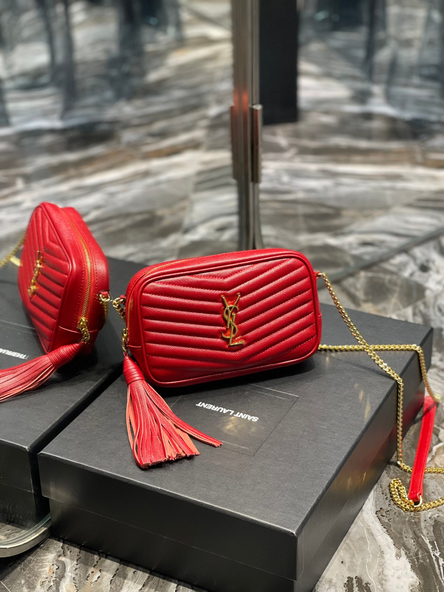 Saint Laurent Lou Baby Mini Camera Bag in Quilted Leather - Red