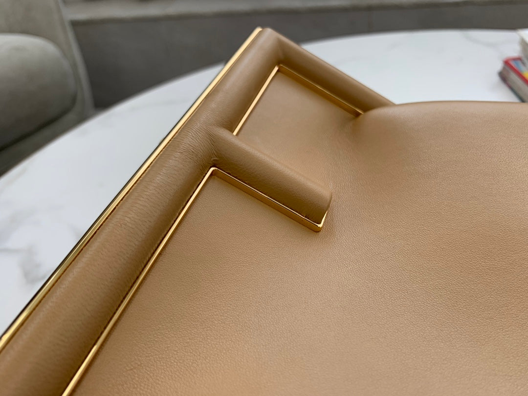 Tan Leather Asymmetric Frame Clutch Bag - Modern Women's Shoulder Bag