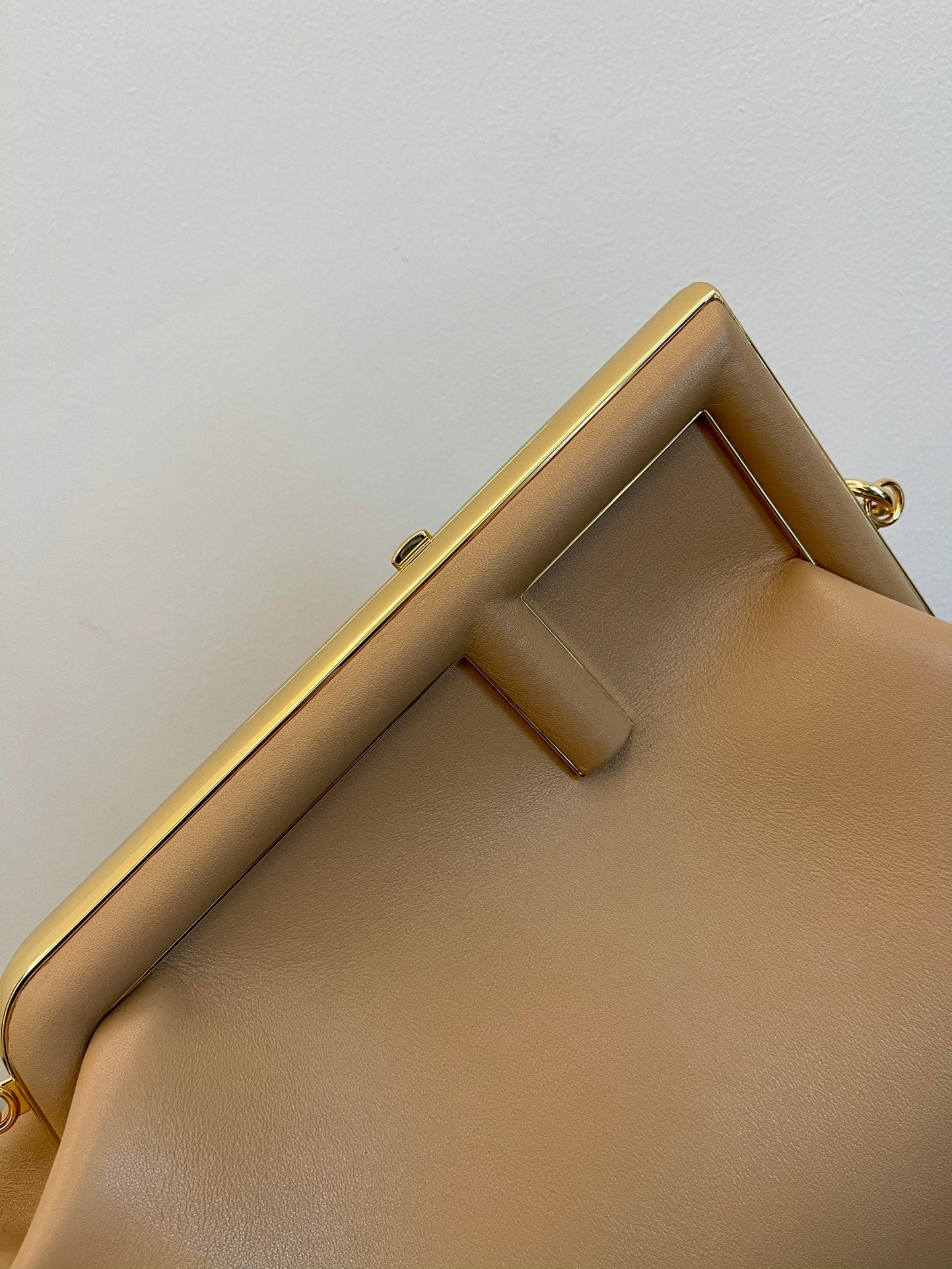 Small Leather Asymmetric Clutch Bag with Detachable Shoulder Strap - Beige