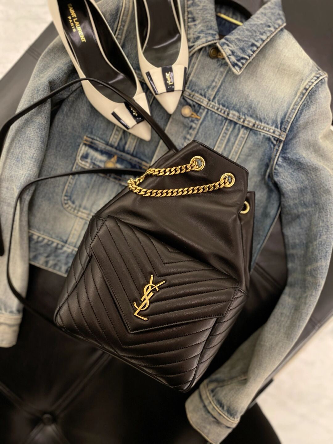 Saint Laurent YSL Joe Small Bucket Bag in Quilted Leather - Black