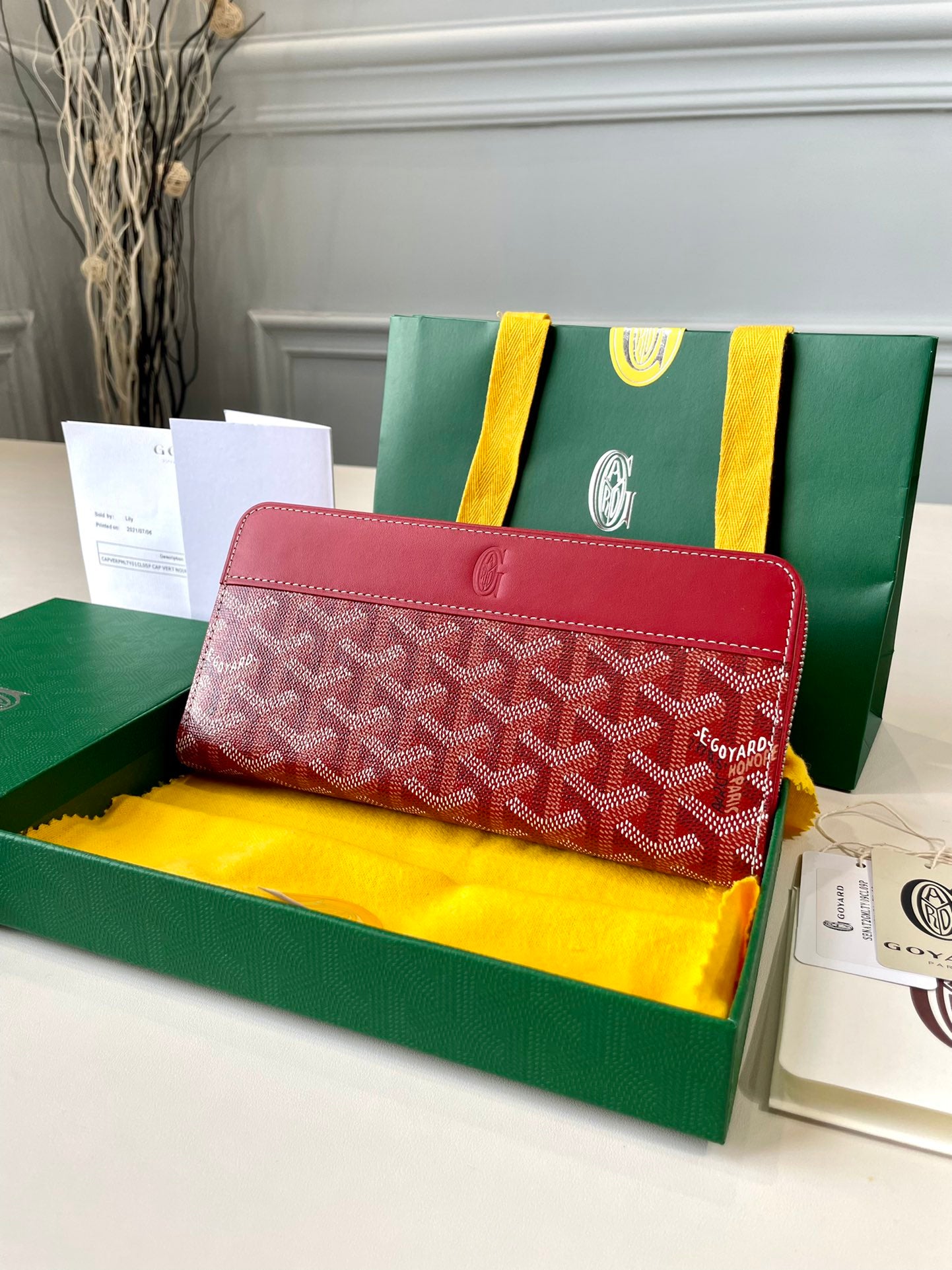 Gogy Red Chevron Monogram Continental Leather Wallet with Flap