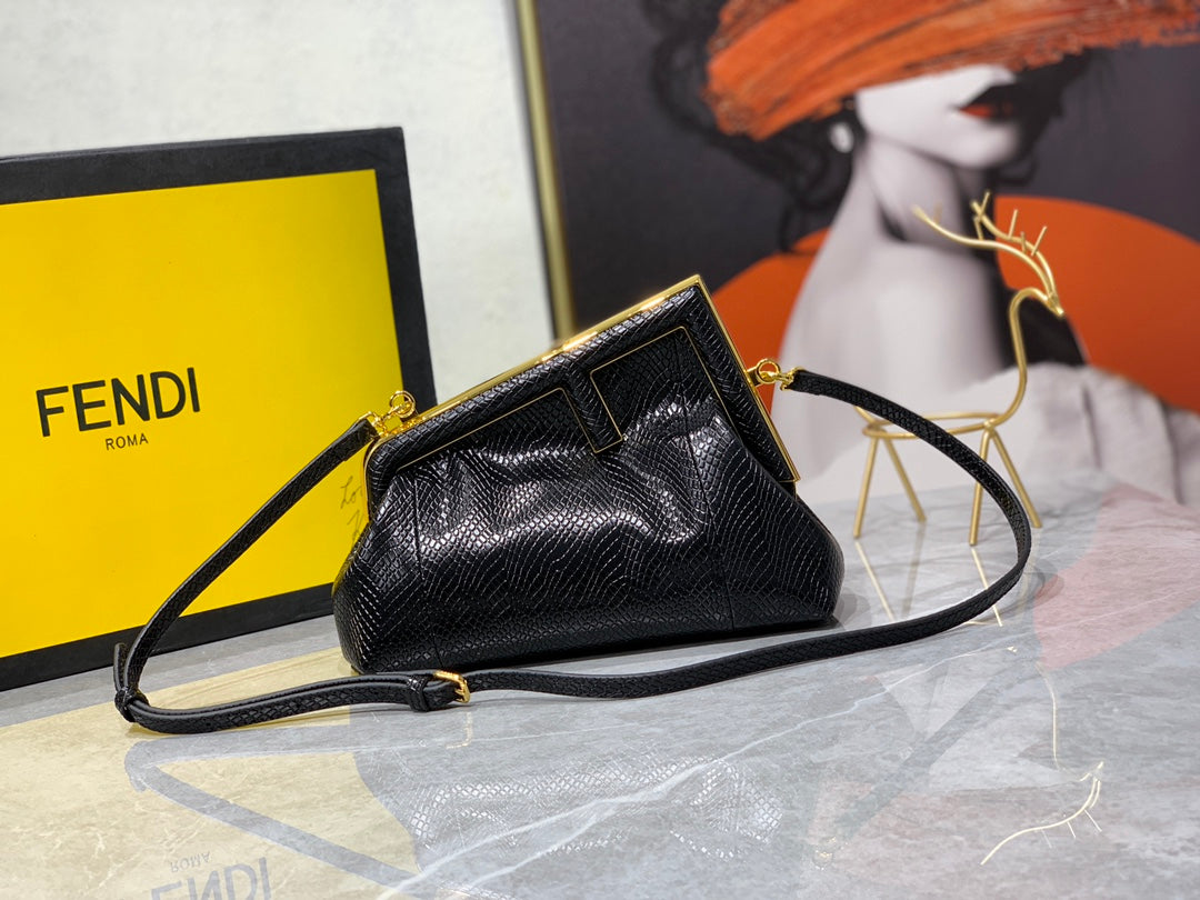 Fendi First Small Black Nappa Leather Bag - Iconic Asymmetric Clutch
