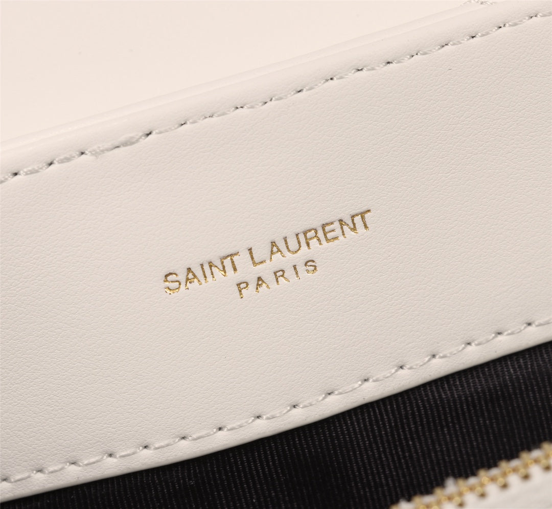 Saint Laurent Loulou Small Matelassé Leather Shoulder Bag - White/Gold