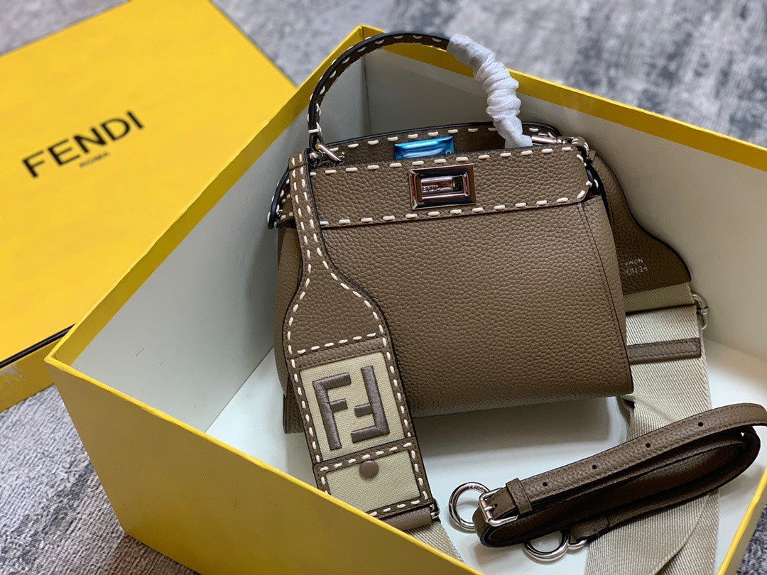 Fendi Peekaboo ISeeU Medium Brown Leather Handbag with FF Motif Charm