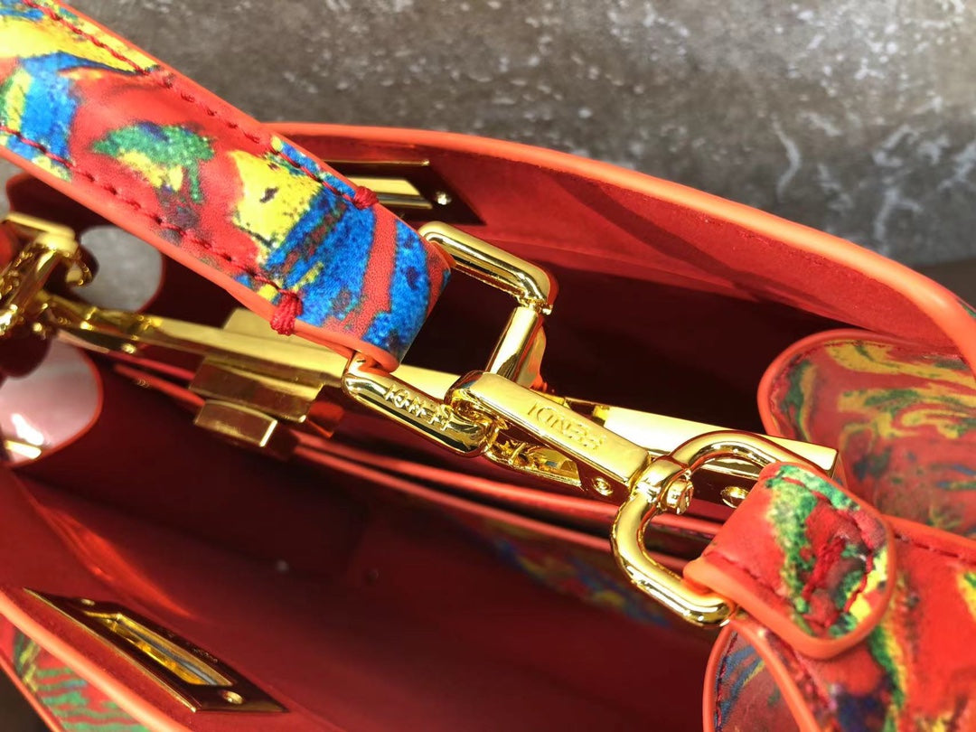 Abstract Multi-Color Marble Print Leather Top Handle Bag - Iconic Designer Style Handbag