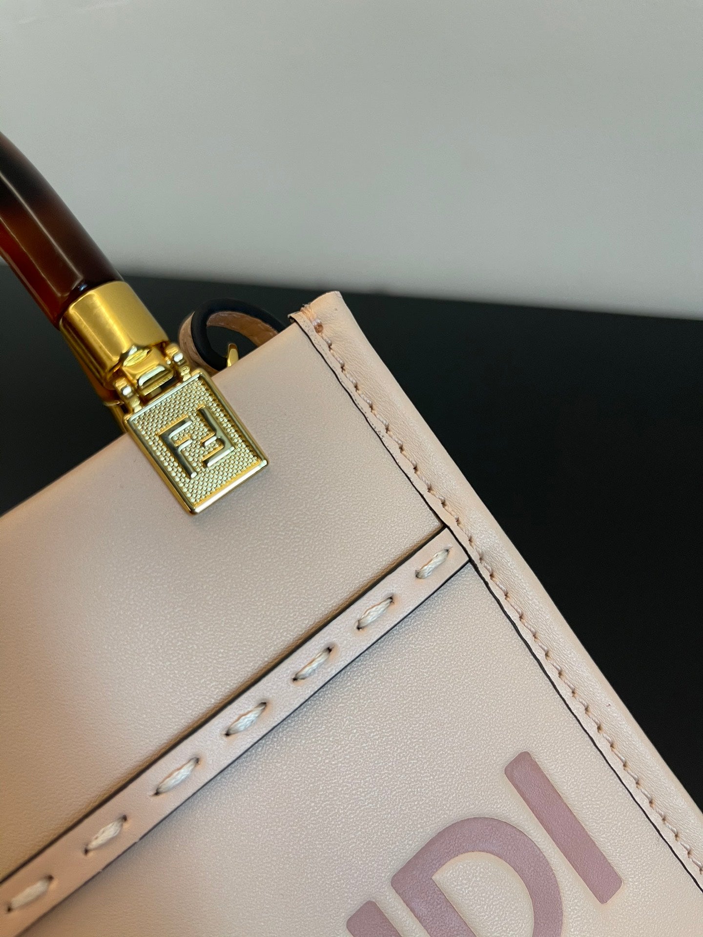 Fendi Mini Sunshine Shopper Bag in Pale Pink Leather with Tortoiseshell Handles