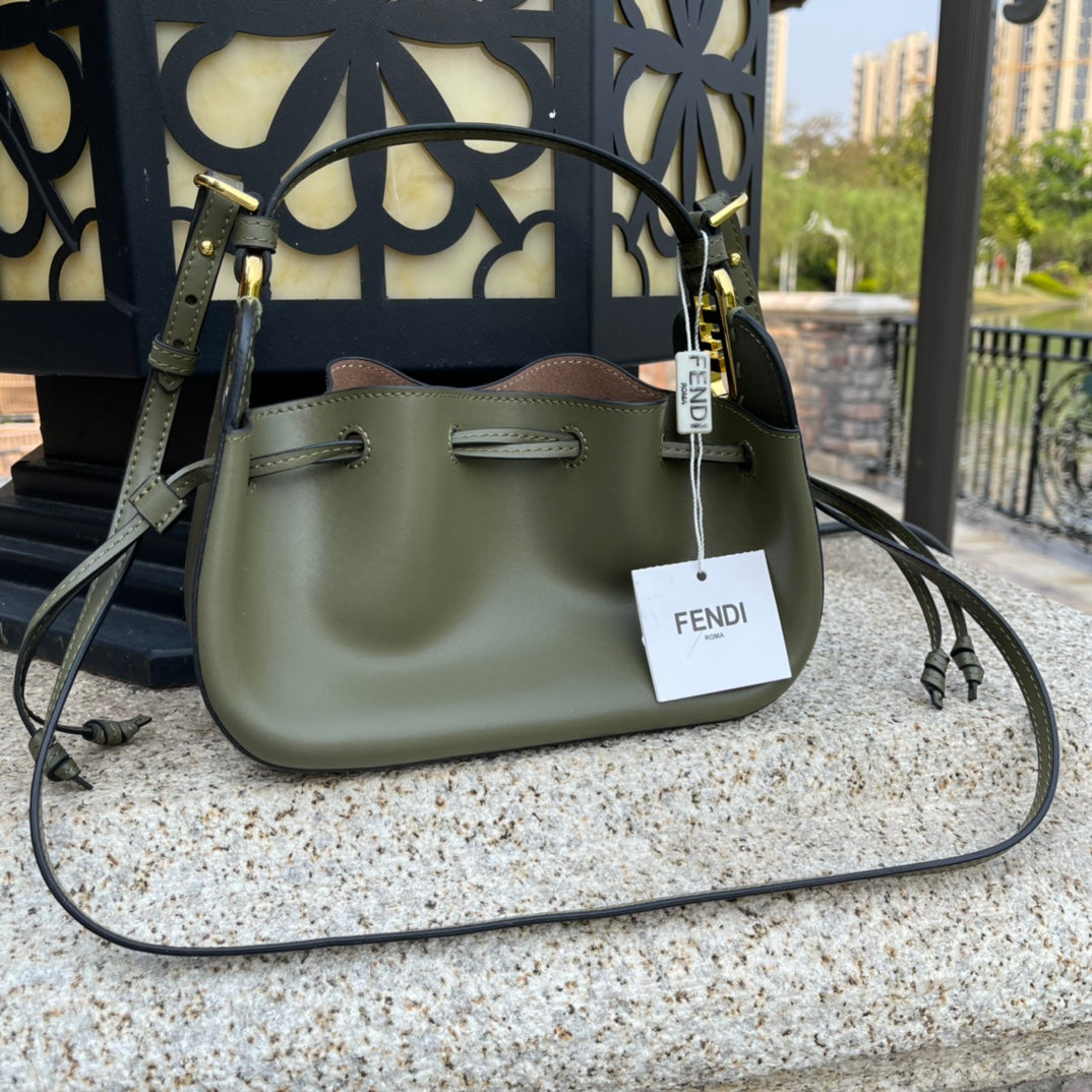 Fendi Mini Mon Tresor Leather Bucket Bag - Olive Green