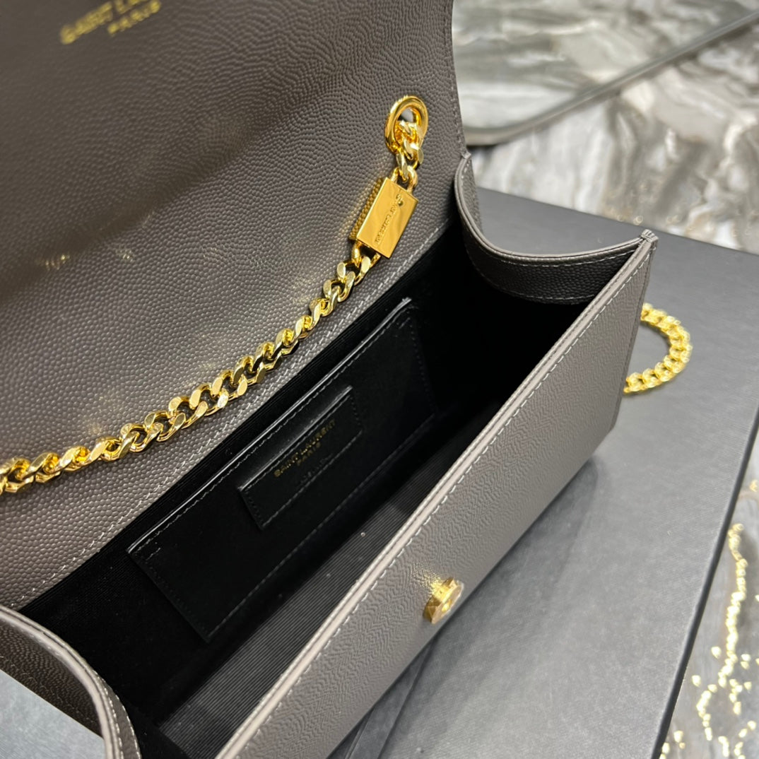 Saint Laurent Kate Small Chain Bag in Grained Leather - Grey