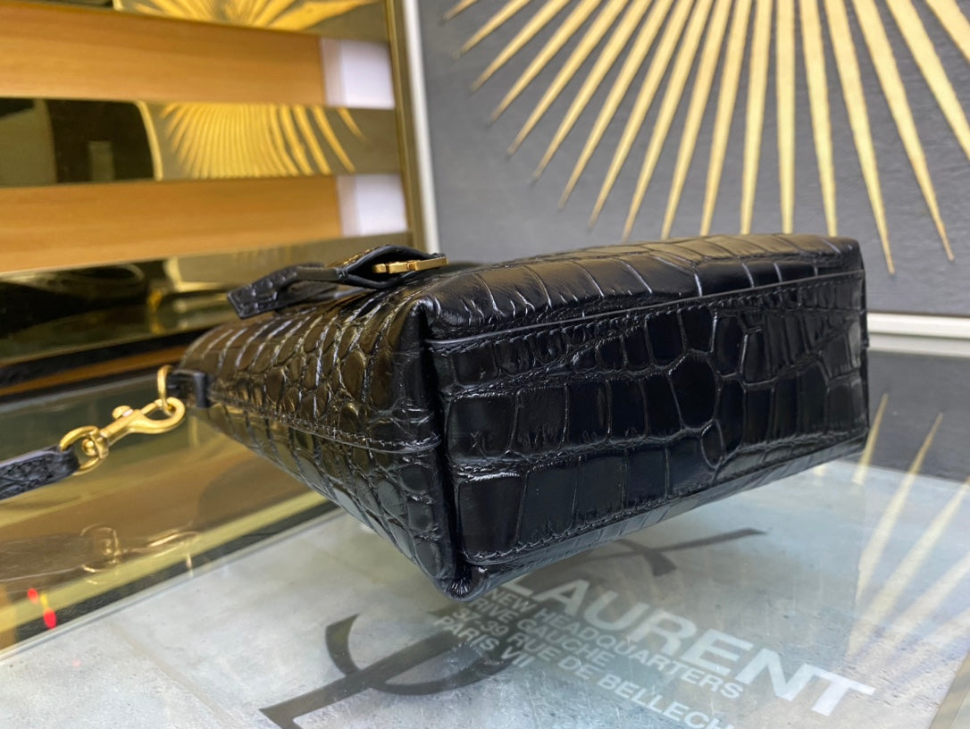 Saint Laurent Toy North/South Shopping Tote in Crocodile-Embossed Leather - Black