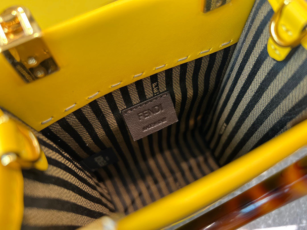 Fendi Mini Sunshine Shopper Bag - Yellow Leather Tote with Tortoiseshell Handles
