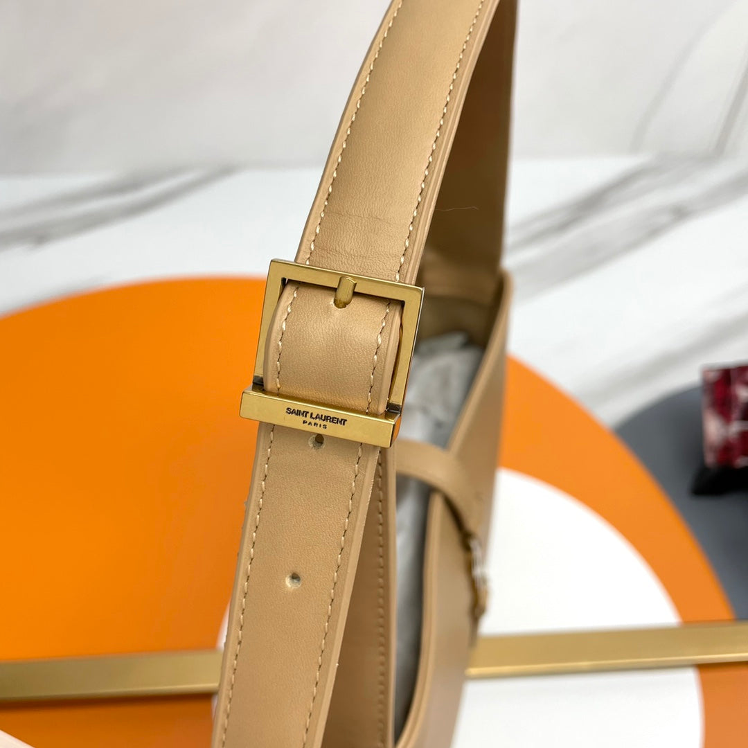 Saint Laurent Le 5 à 7 Leather Shoulder Bag - Beige