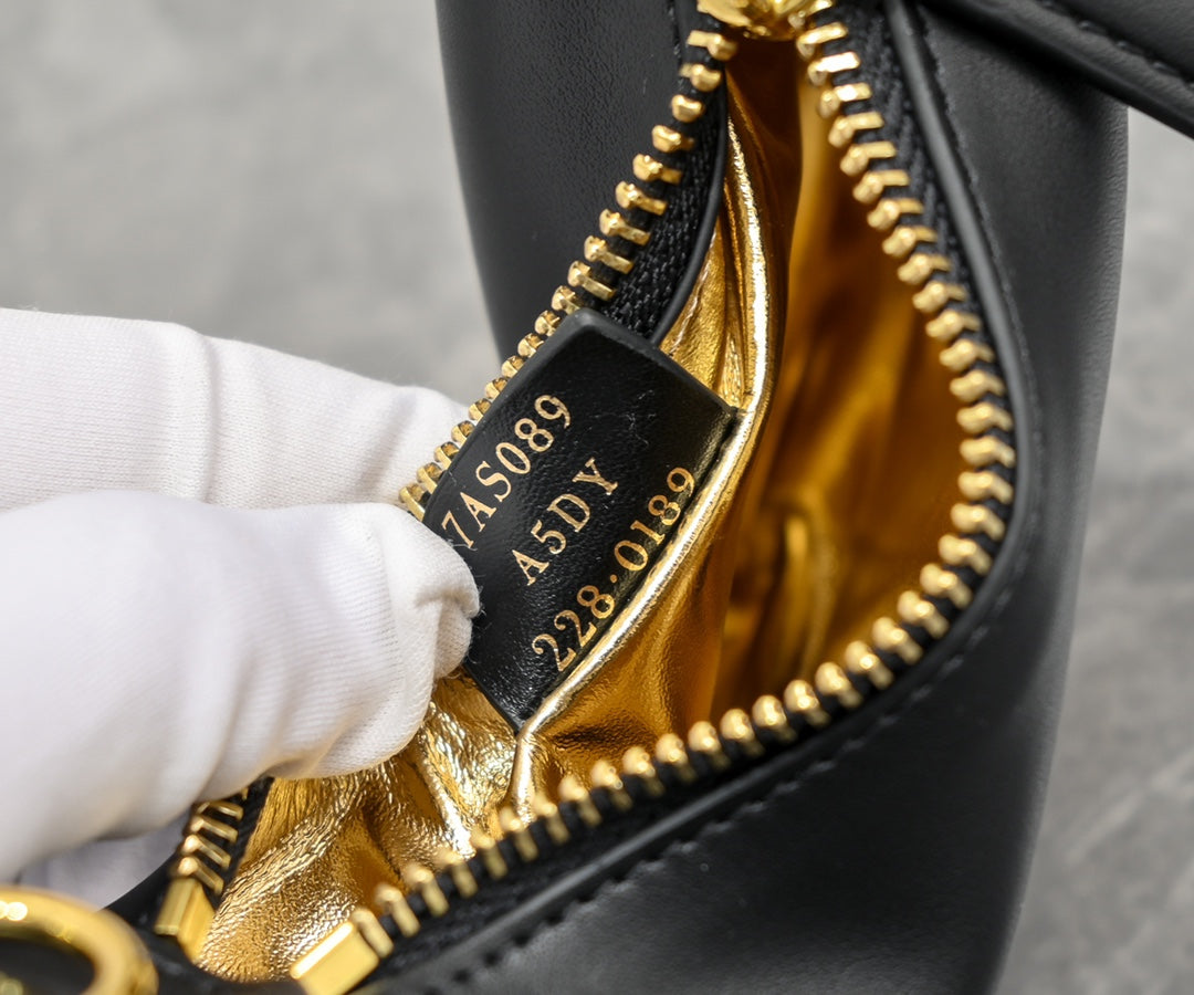 Fendi Fendigraphy Mini Black Leather Crescent Bag with Gold Hardware