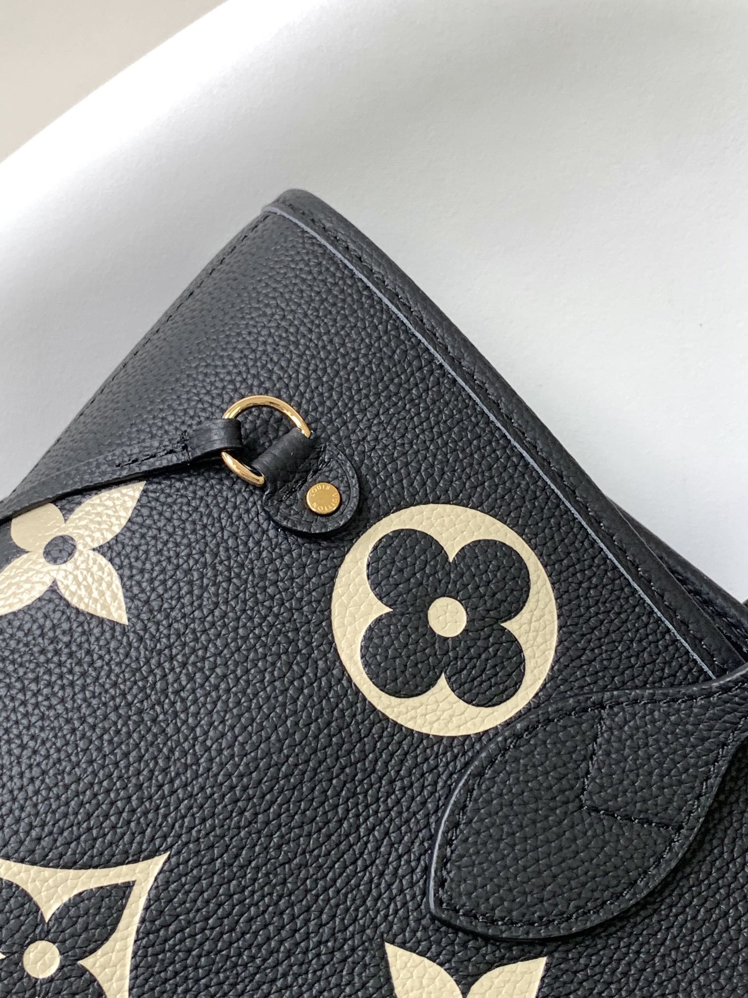 Louis Vuitton Neverfull MM Monogram Empreinte Leather Tote Bag - Black/Beige