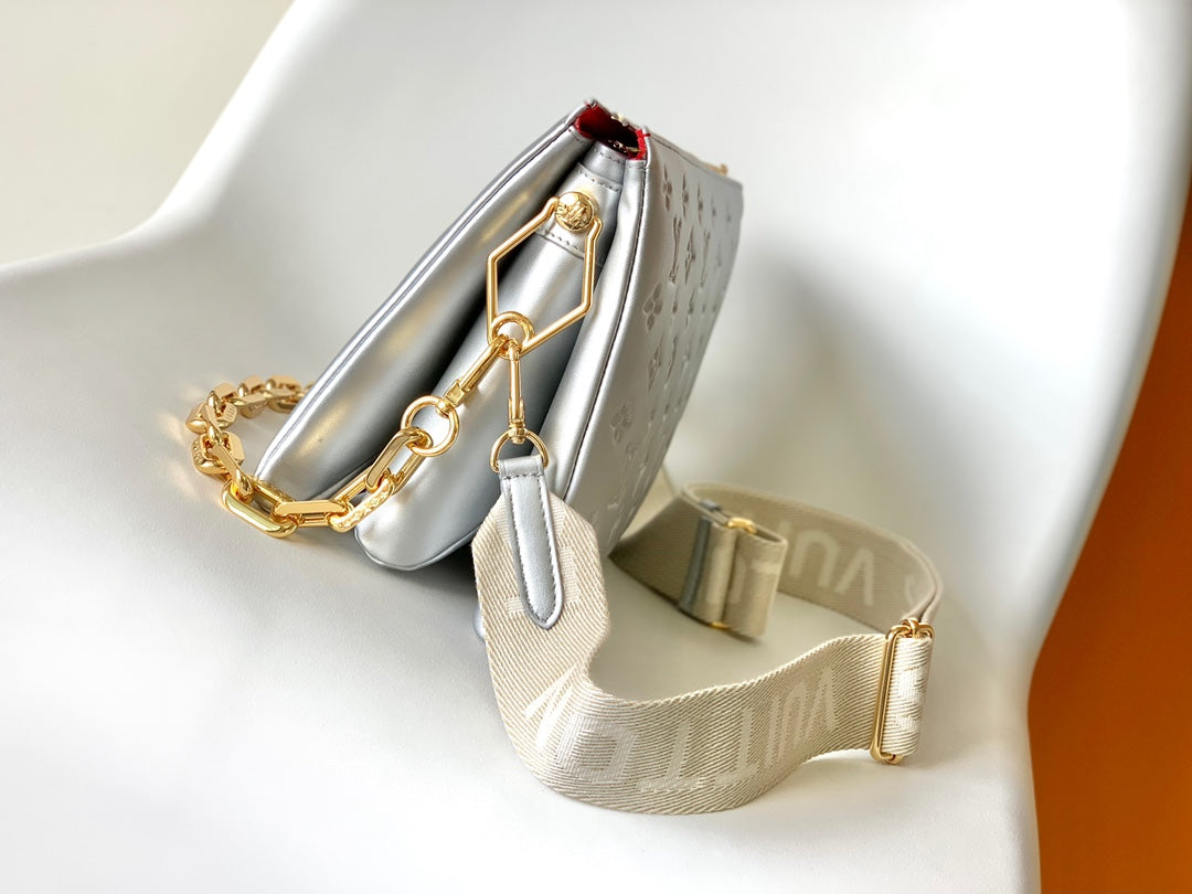 Louis Vuitton Coussin PM Silver Monogram Lambskin Shoulder Bag