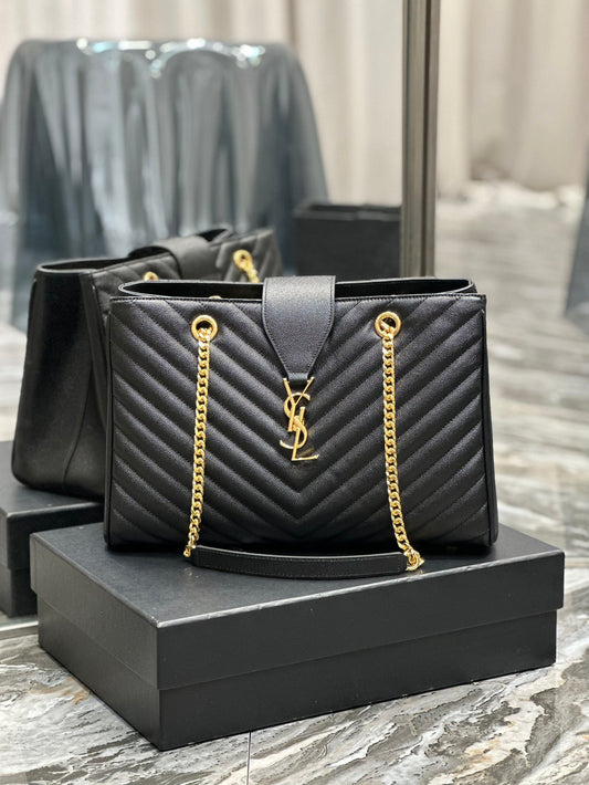 Saint Laurent (YSL) Monogram Quilted Leather Tote Bag - Black