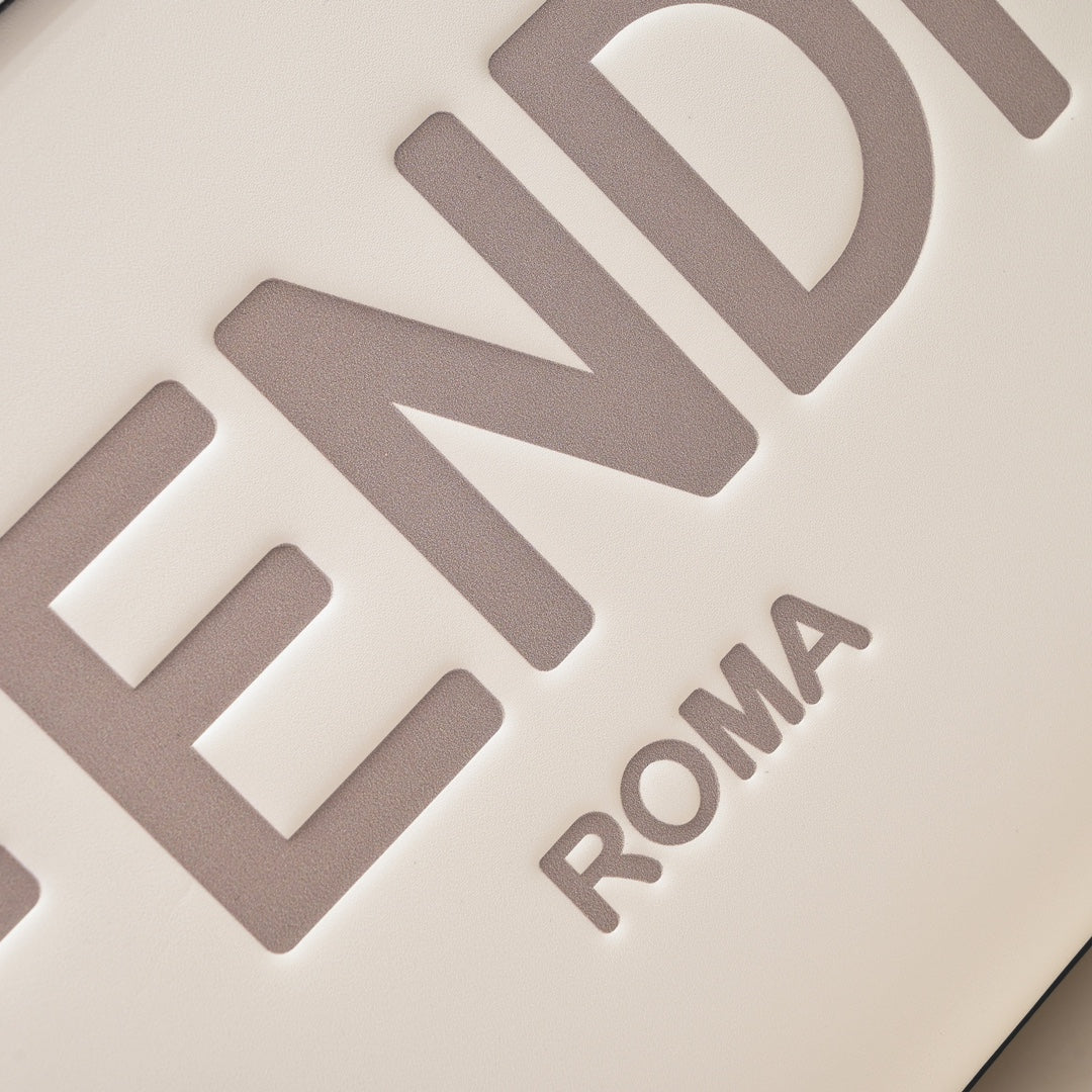 Fendi Sunshine Medium Shopper Bag - White Canvas Tote with Tortoiseshell Handles