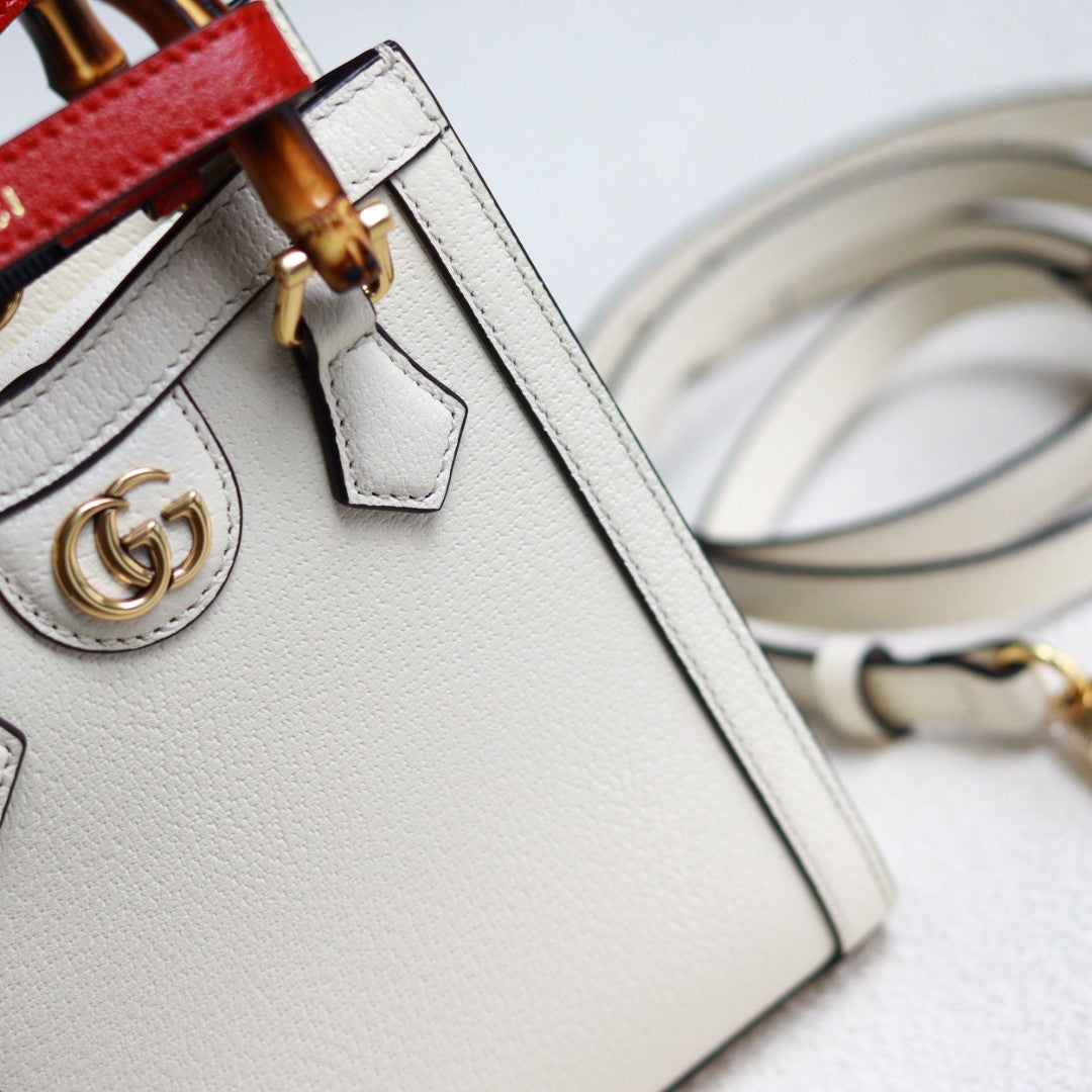 Gucci Diana Mini Tote Bag - White Leather with Bamboo Handles