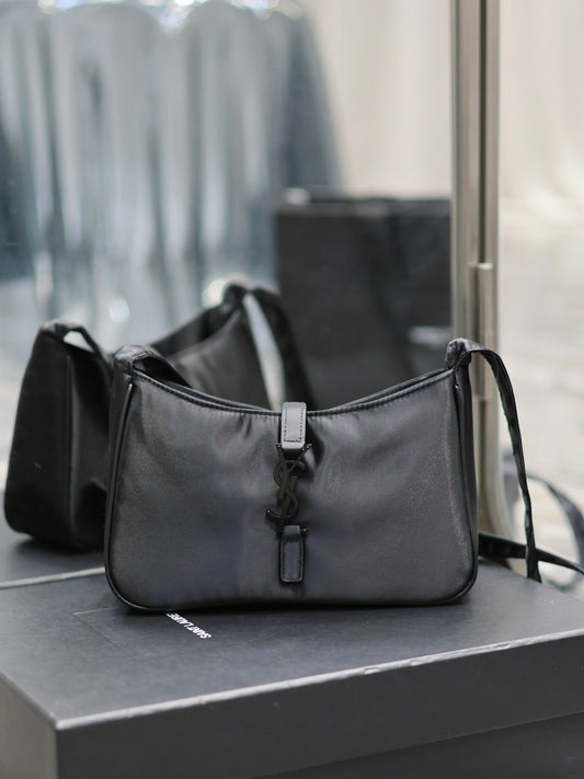 Elegant Black Faux Leather Small Crossbody Shoulder Bag