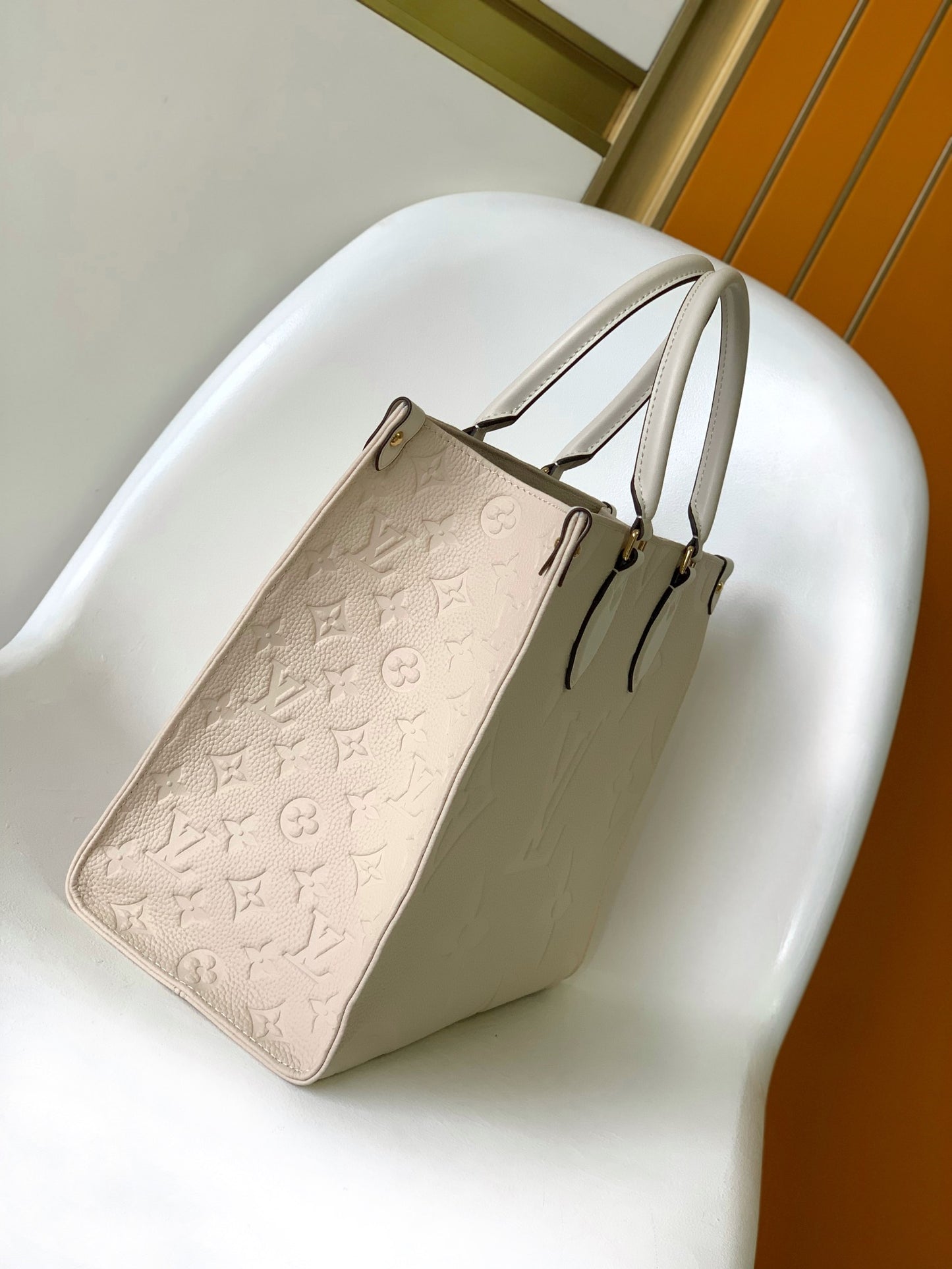 Louis Vuitton Beige Embossed Monogram Leather Tote Bag with Top Handles