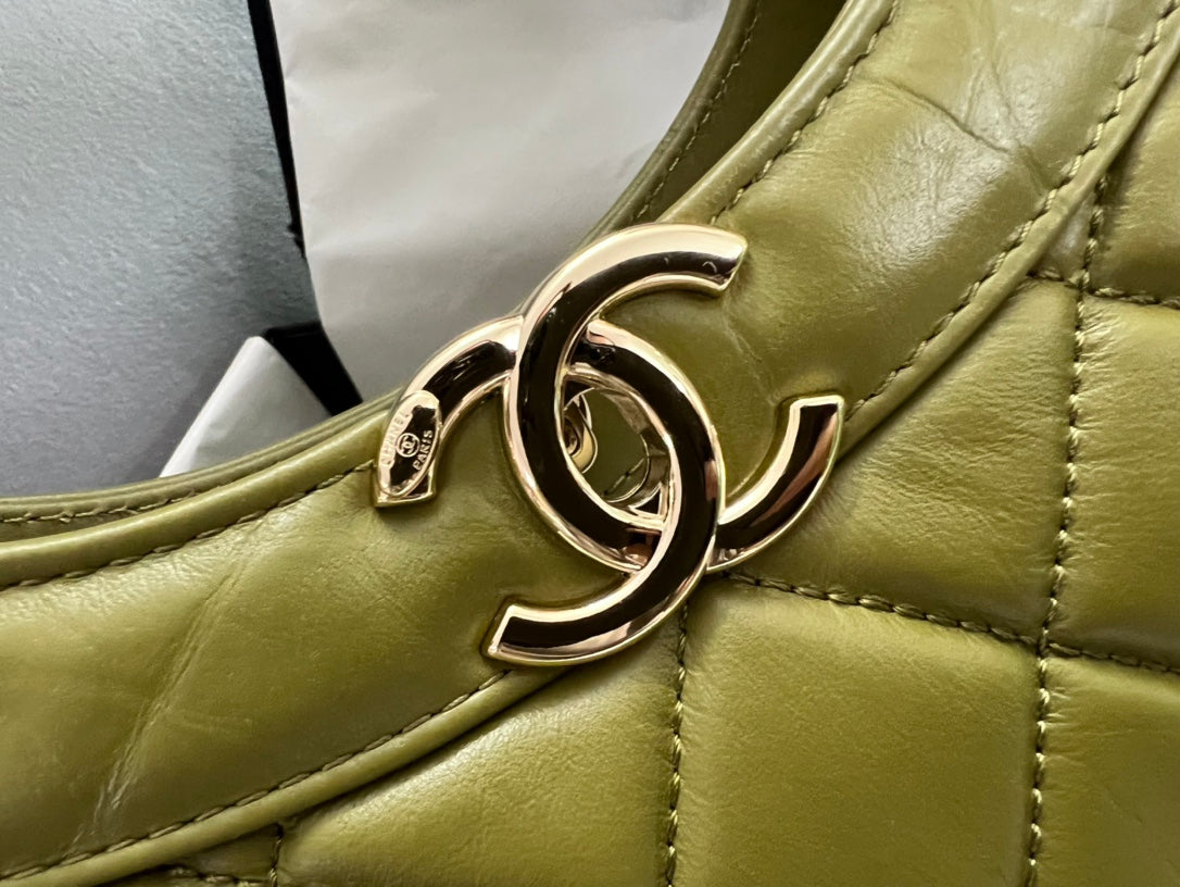 Chanel 31 Large Shopping Bag Olive Green Quilted Lambskin Gold-Tone Hardware