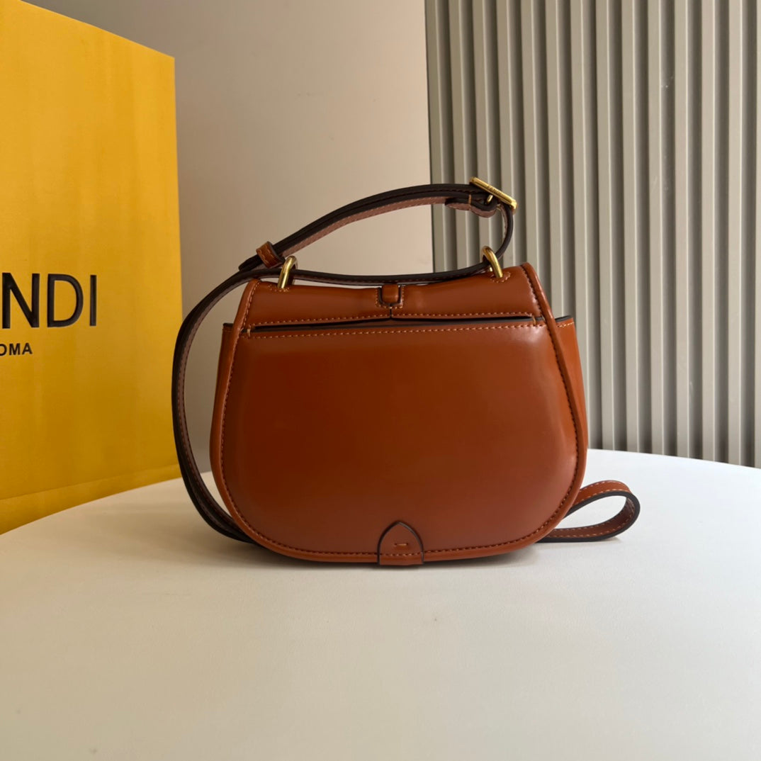 Fendi C'Mon Small Brown Leather Shoulder Bag with Gold FF Logo
