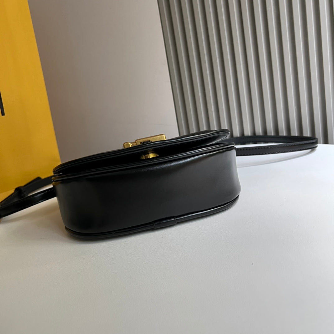 Fendi C'mon Small Black Leather Shoulder Bag with Gold Hardware