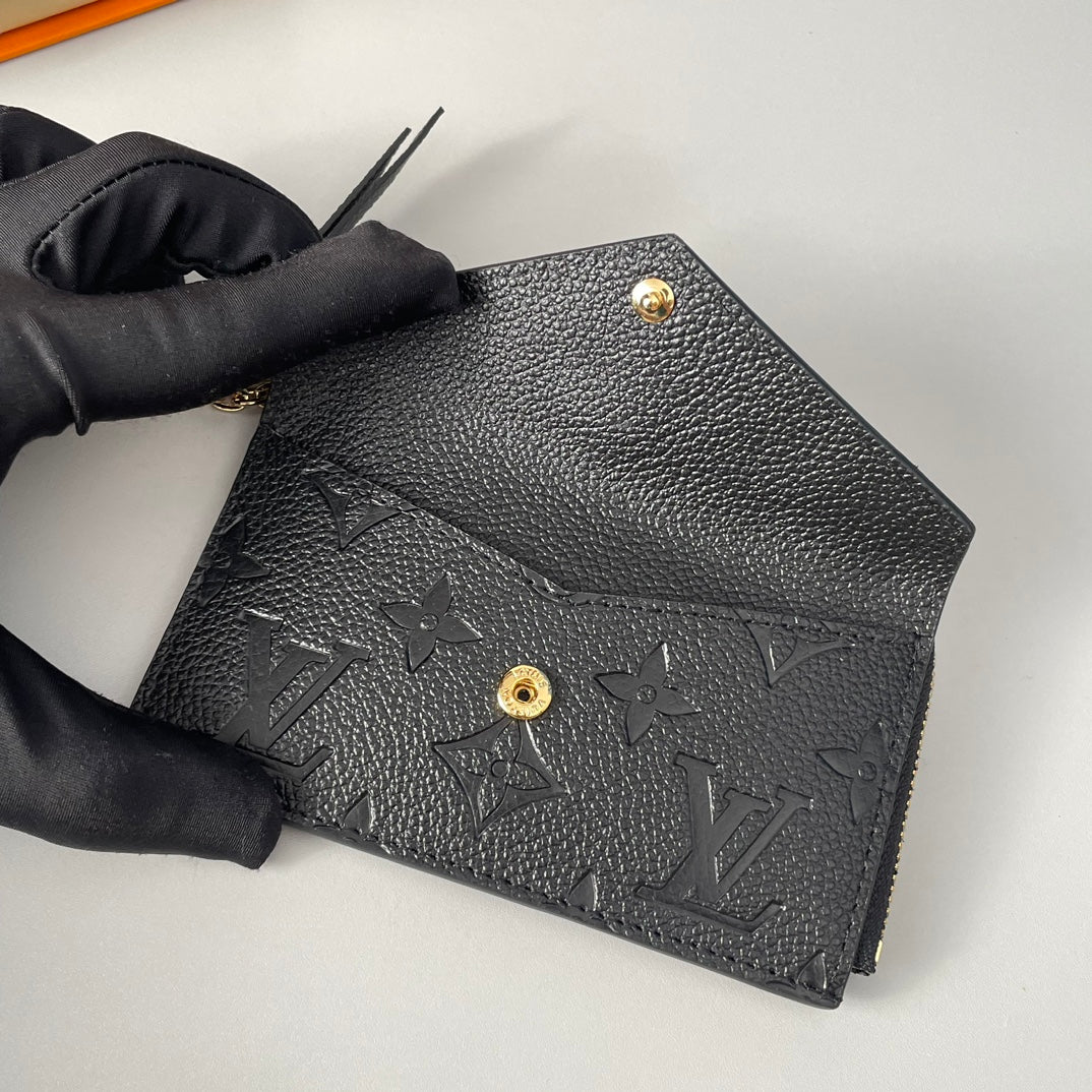 Louis Vuitton Black Embossed Leather Card Holder Wallet with Envelope Pocket