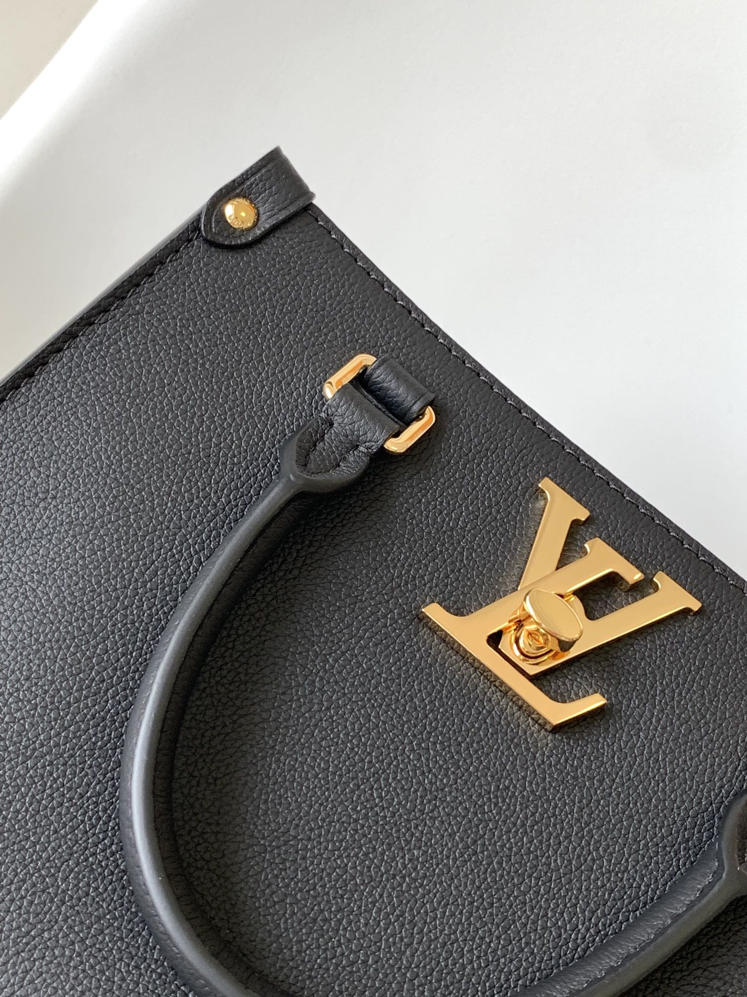 Louis Vuitton Black Textured Leather Top Handle Tote Bag with Gold Hardware
