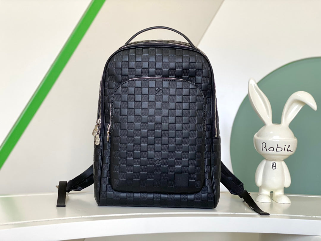 Louis Vuitton Luxury Black Woven Leather Checkerboard Travel Backpack