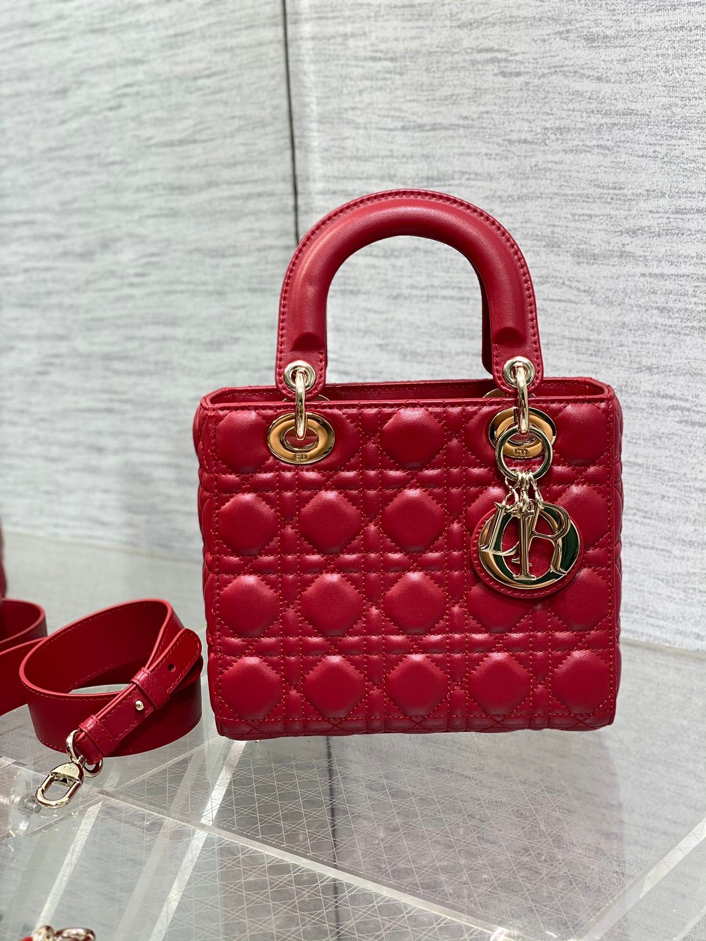 Christian Dior Small My ABCDior Lady Dior Bag - Red Cannage Lambskin with Gold-Tone Hardware