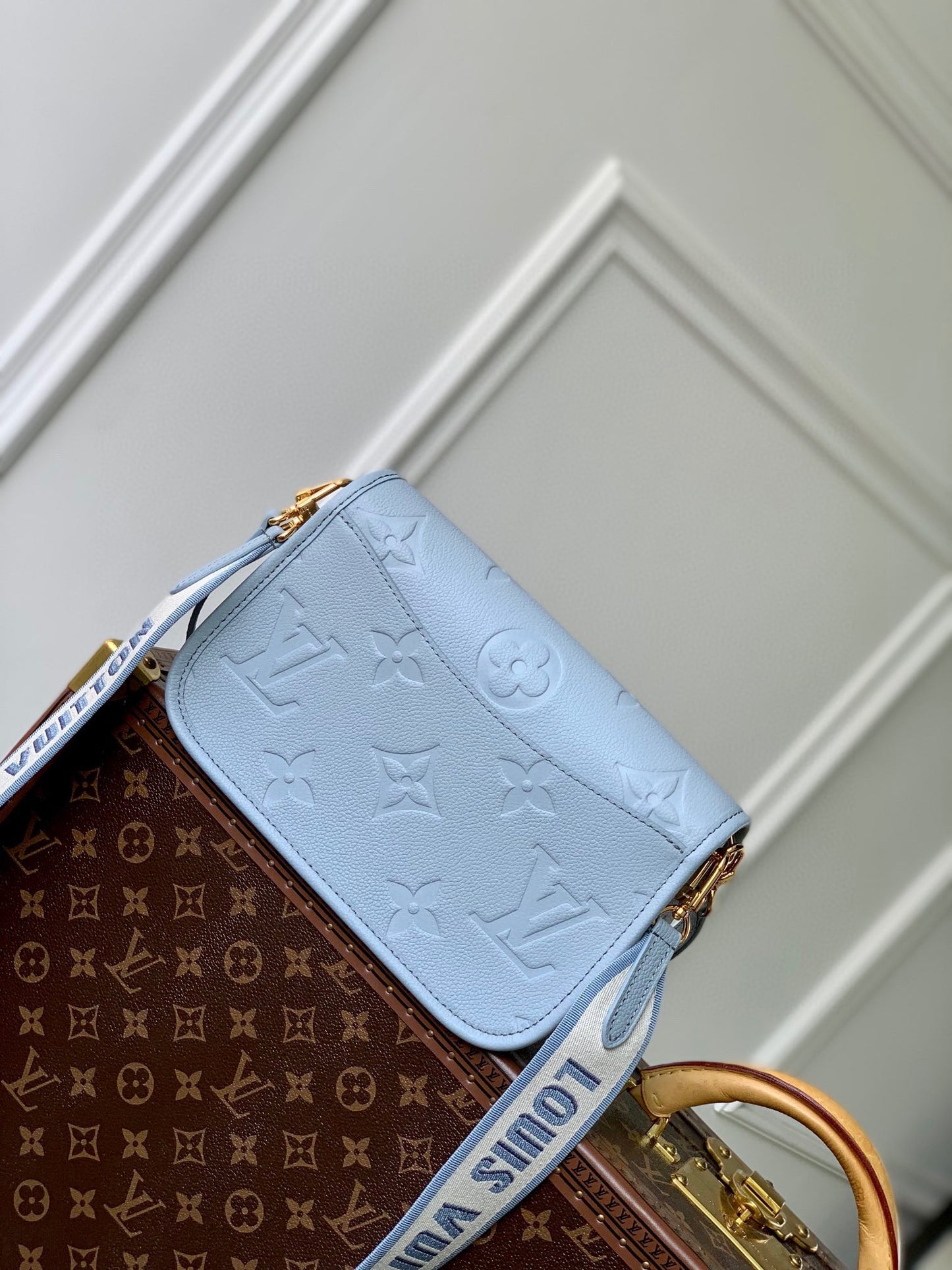 Louis Vuitton Light Blue Embossed Leather Shoulder Bag with Gold Hardware