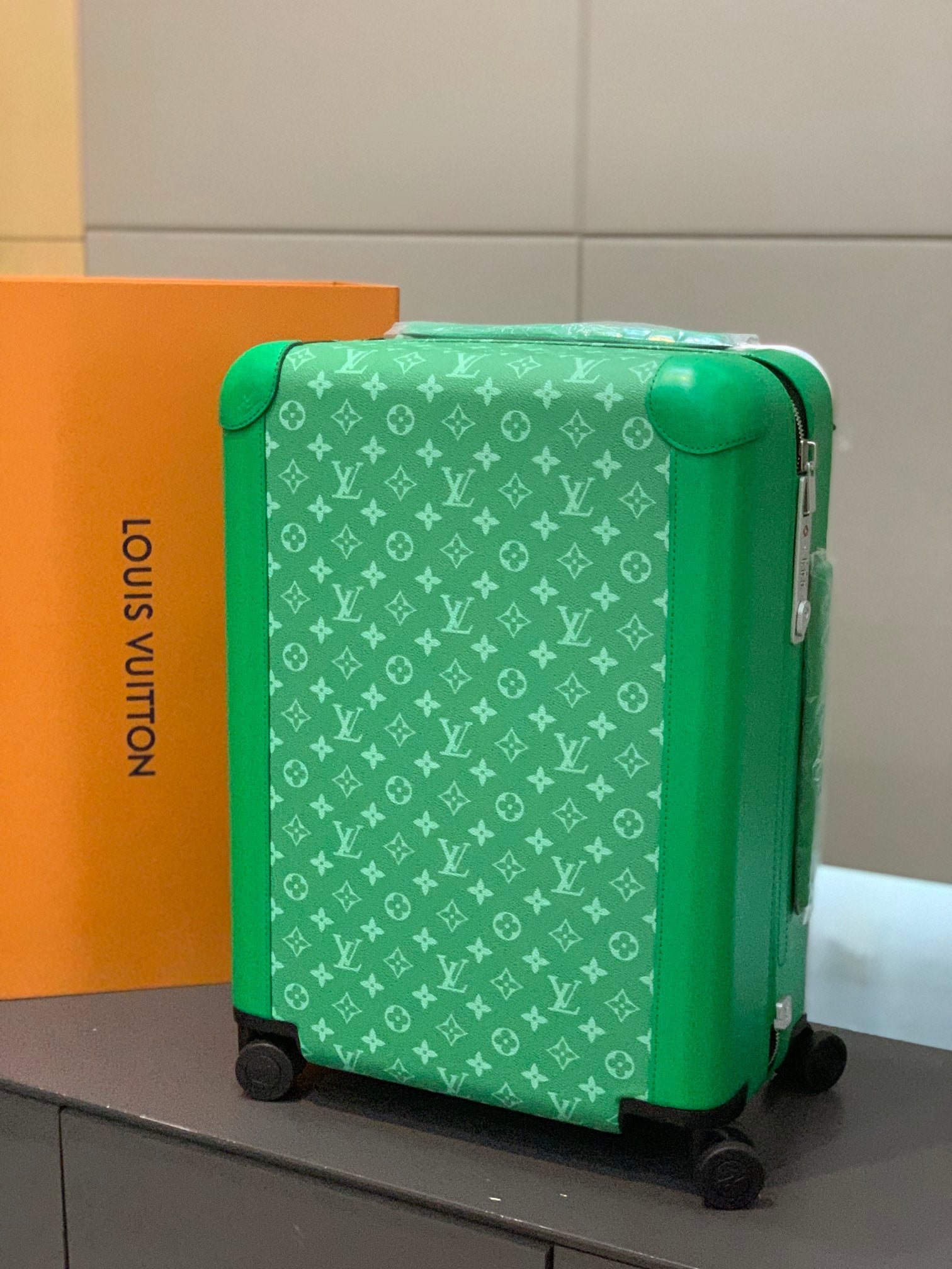Luxury Green Monogram Carry-On Rolling Suitcase Travel Luggage