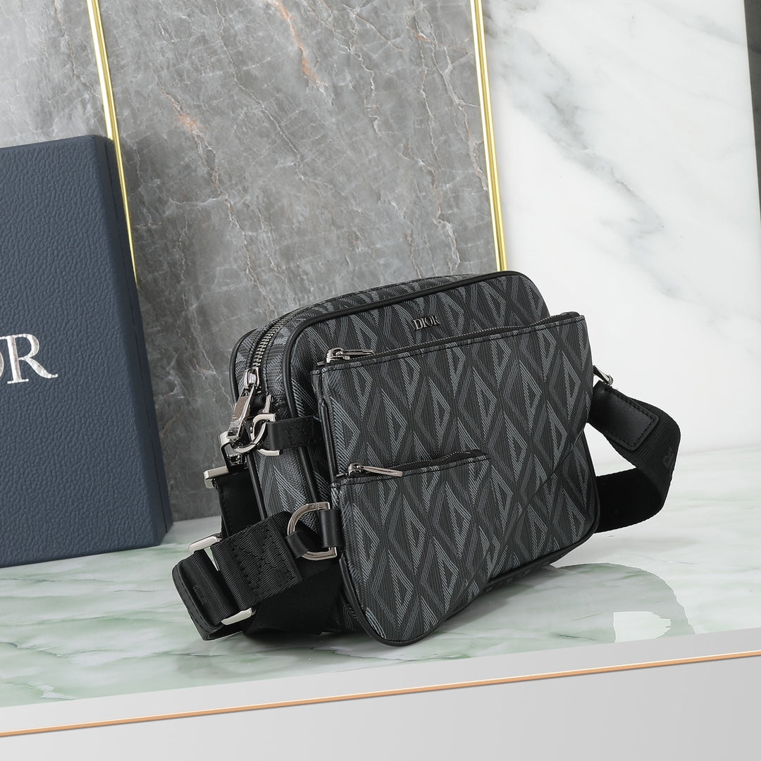 Dior Black Geometric Diamond Pattern Crossbody Shoulder Bag