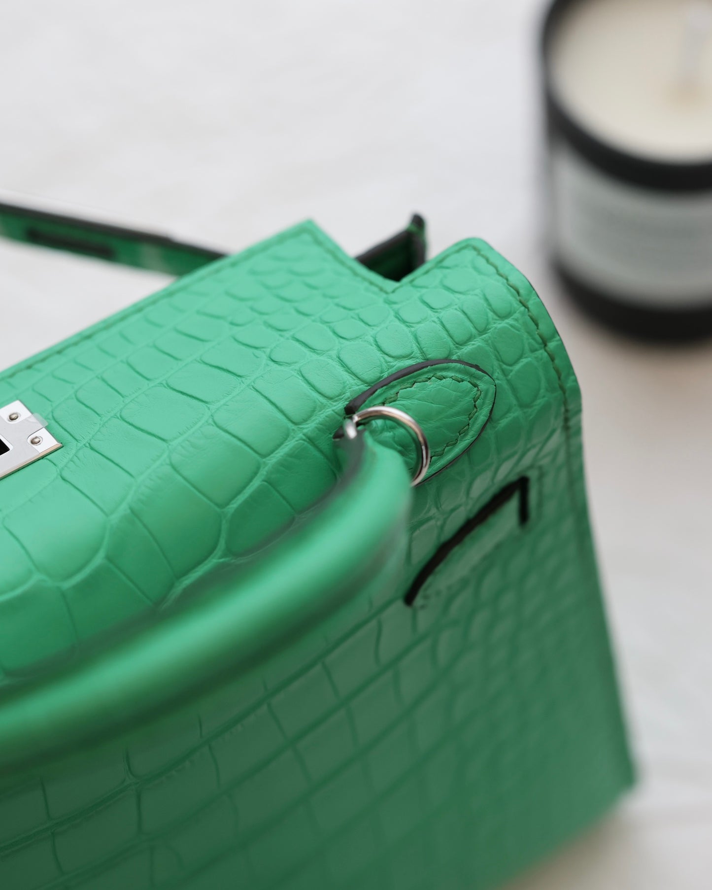 Vibrant Green Crocodile Embossed Top-Handle Handbag with Silver Hardware