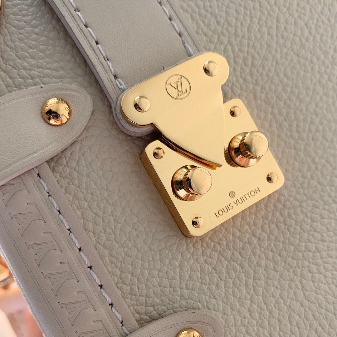 Louis Vuitton Structured Light Pink Leather Trunk Crossbody Bag with Gold Accents