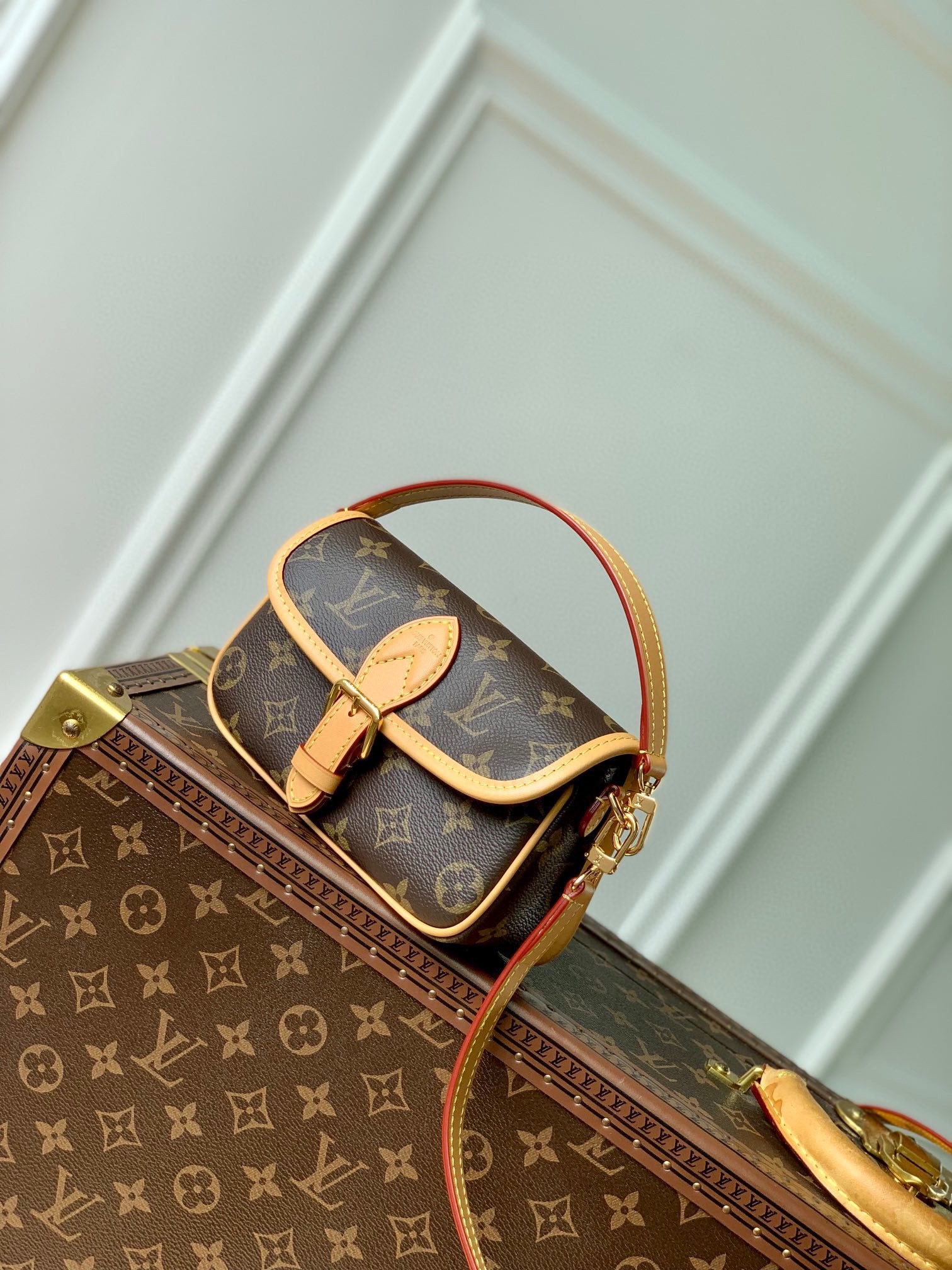 Louis Vuitton Classic Brown Monogram Canvas Mini Crossbody Bag with Leather Strap