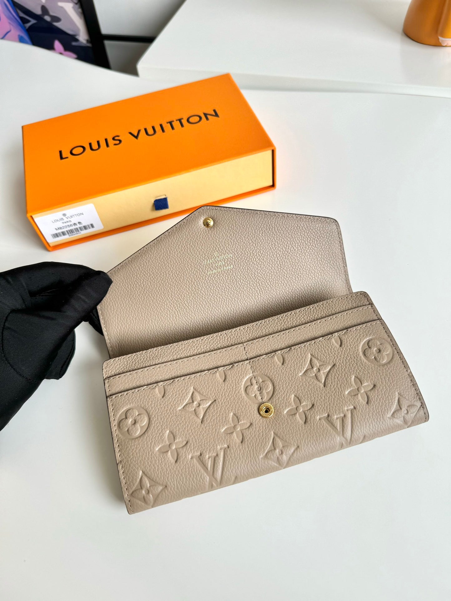 Louis Vuitton Sarah Wallet Monogram Empreinte Leather Turtledove