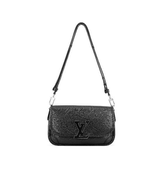 Louis Vuitton Classic Black Embossed Leather Shoulder Handbag with Metal Clasp